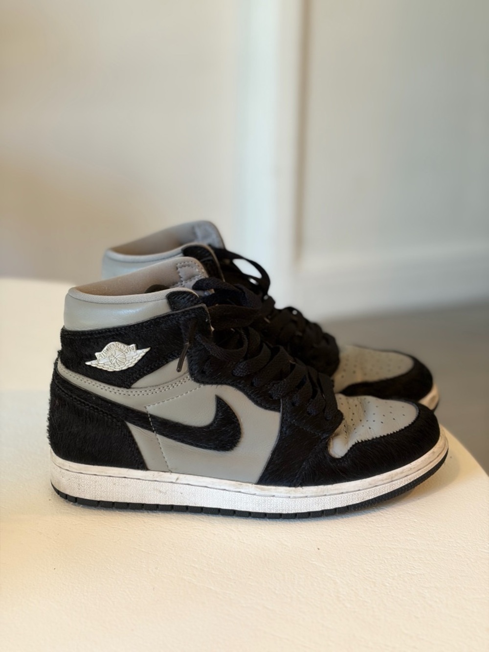 Nike Air Jordan 1 Mid Black & Gray Pony Hair Sneakers